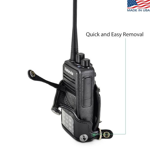  AbcGoodefg Turtleback Carry Holder for Retevis RT3 Also Fits Tytera TYT MD-380 Radio Fire and Police Security Two Way Radio Belt Clip Holster Case Black Leather Pouch with Heavy Duty Ratcheti