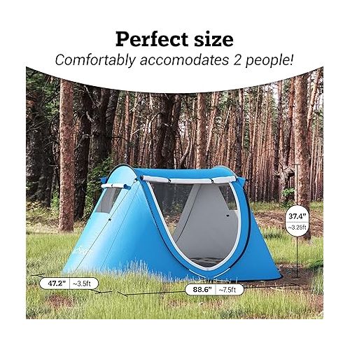 Abco 2-Person Pop Up Tent - Portable Cabana with 2 Doors, Water-Resistant and UV Protection, Carrying Bag - Sky Blue