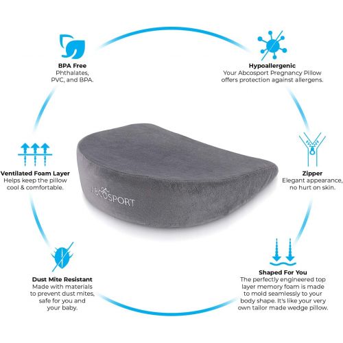  Abco Tech Pregnancy Pillow Wedge - Maternity Pillow  Best Support for Belly, Back, Leg, Hip, Body and Knees  Pain Relief  Memory Foam  Compact and Portable  Washable Cover - T