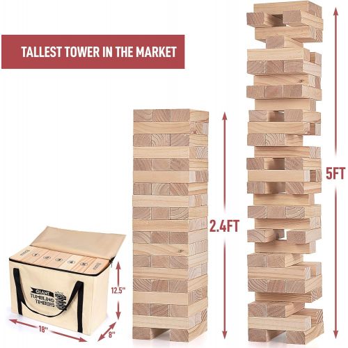  [아마존핫딜][아마존 핫딜] Abco Tech Giant Tumbling Timbers Tower Game - 56 Pieces Jumbo Wooden Blocks - Floor, Outdoor, Backyard and Lawn Games for Kids and Adults - Quality Pine Wood - Rounded Edge Blocks - Includes