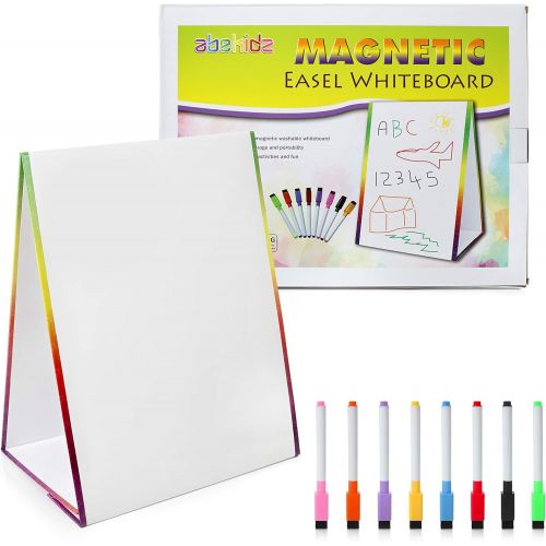  [아마존베스트]Abesons Kids Self-Standing Double-Sided Tabletop Magnetic Easel & Dry Erase White Board. Includes 8 Pack Dry Erase Magnetic Color Markers