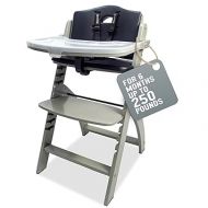 Abiie Beyond Junior Wooden High Chair with Tray - Convertible Baby Highchair - Adjustable High Chair for Babies/Toddlers/6 Months-250 Lbs - Stain & Water Resistant Misty Grey Wood/Black Pearl Cushion