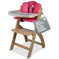 Abiie Beyond Junior Wooden High Chair with Tray - Convertible Baby Highchair - Adjustable High Chair for Babies/Toddlers/6 Months up to 250 Lbs - Stain & Water Resistant Natural Wood/Pink Cushion