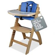 Abiie Beyond Junior Wooden High Chair with Tray - Convertible Baby Highchair - Adjustable High Chair for Babies/Toddlers/6 Months up to 250 Lbs - Stain & Water Resistant Natural Wood/Blue Cushion