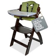 Abiie Beyond Junior Wooden High Chair with Tray - Convertible Baby Highchair - Adjustable High Chair for Babies/Toddlers/6 Months up to 250 Lbs - Stain & Water Resistant Mahogany Wood/Olive Cushion