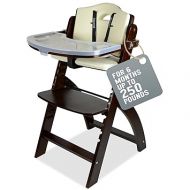 Abiie Beyond Junior Wooden High Chair with Tray - Convertible Baby Highchair - Adjustable High Chair for Babies/Toddlers/6 Months up to 250 Lbs - Stain & Water Resistant Mahogany Wood/Cream Cushion