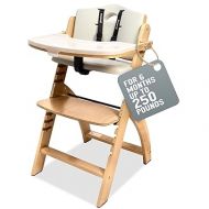 Abiie Beyond Junior Wooden High Chair with Tray - Convertible Baby Highchair - Adjustable High Chair for Babies/Toddlers/6 Months up to 250 Lb - Stain & Water Resistant Natural Wood/Dove Grey Cushion