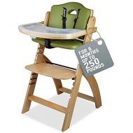Abiie Beyond Junior Wooden High Chair with Tray - Convertible Baby Highchair - Adjustable High Chair for Babies/Toddlers/6 Months up to 250 Lbs - Stain & Water Resistant Natural Wood/Olive Cushion