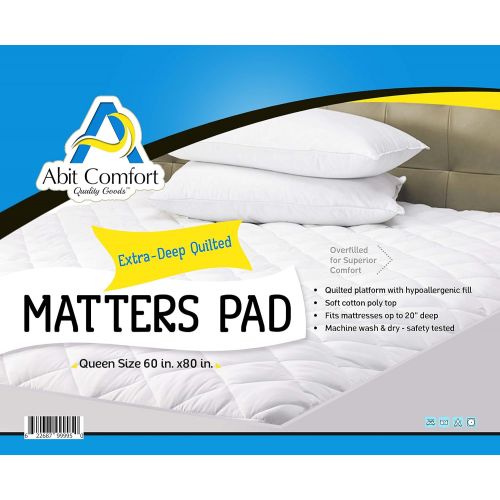  Abit Comfort Mattress cover, Quilted fitted mattress pad queen fits up to 20 deep hypoallergenic comfortable soft white cotton-poly