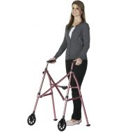 Able Life Space Saver Walker - Lightweight Folding & Height Adjustable Adult Travel Walker for Seniors + Fixed Wheels & Rear Glides - Regal Rose