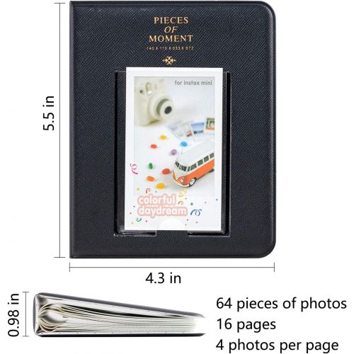  Ablus 64 Pockets Mini Photo Album for Fujifilm Instax Mini 7s 8 8+ 9 25 26 50s 70 90 Instant Camera & Name Card (Black n)