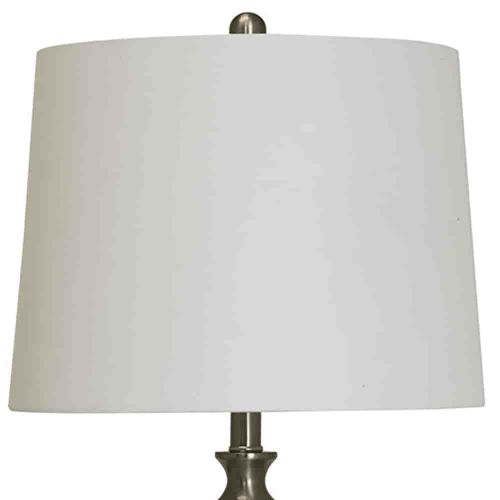  Abode 84 Clear Glass and Brushed Steel Base Table Lamp w White Drum Shade