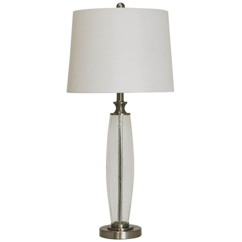  Abode 84 Clear Glass and Brushed Steel Base Table Lamp w White Drum Shade