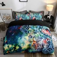 [아마존베스트]Abojoy Boho Chic Bedding Rustic Floral Mandala Galaxy Duvet Cover Set Twin Size, Bohemian Native Outer Space Decorative Blue 2 Piece Bedding Set with 1 Pillow Sham(Twin, Style1)