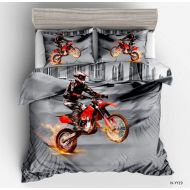 Abojoy 3D Racing Motorcycle Motocross Bedding Dirt Bike Xtreme Sports Duvet Cover Sets, 2pc Hotel Quality Microfiber Men Teens Boys Kids Children Comforter Cover Bedding Set(Twin,