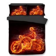 Abojoy 3D Skull Riding Racing Motorcycle Motocross Bedding Dirt Bike Fire Duvet Cover Sets, Hotel Quality Microfiber Men Teens Boys Kids Children Comforter Cover 2pc Bedding Set, T