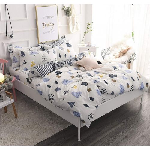  Abojoy Forest Duvet Cover Sets Tree Dandelion Mushroom Fox Woods 300TC Cotton Luxury Soft Reversible Bedding Set for Boys Girls Kids 3pc - 1 Duvet Cover with Zipper Closure 2 Pillo