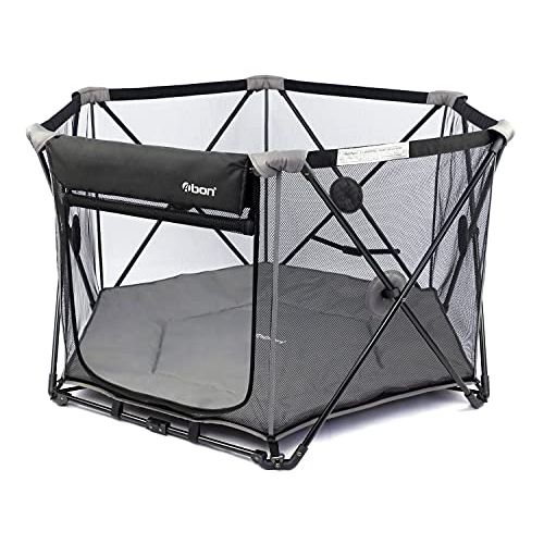  Abon Babies 6 Panel Play Pen Playard for Infants Portable Indoor and Out Door Corral Play Area with Mat for 1-6 Age 53 Wx 30 H (Grey)…