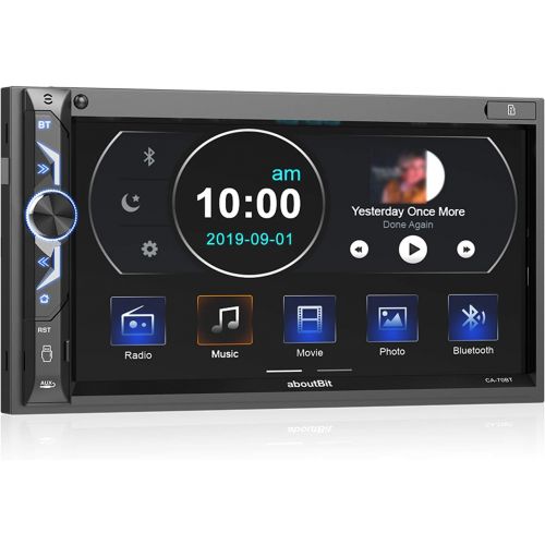  7 inch Double Din Digital Media Car Stereo Receiver,aboutBit Bluetooth 5.0 Touch Screen Car Radio MP5 Player Support Rear/Front-View Camera, AM/FM/MP3/USB/Subwoofer,Aux Input,Mirro