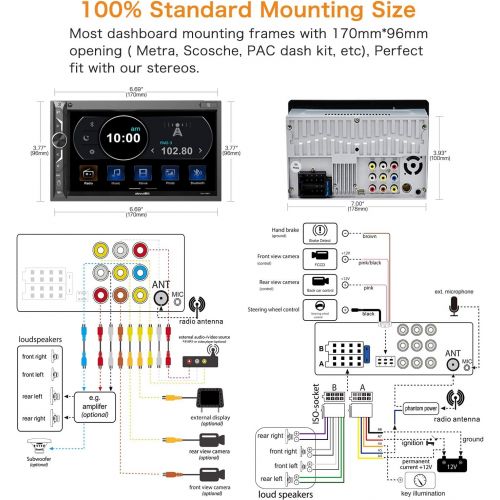  7 inch Double Din Digital Media Car Stereo Receiver,aboutBit Bluetooth 5.0 Touch Screen Car Radio MP5 Player Support Rear/Front-View Camera, AM/FM/MP3/USB/Subwoofer,Aux Input,Mirro