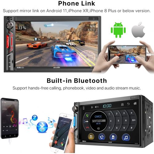  aboutBit Bluetooth Double Din Car Stereo - 7 inch HD Touchscreen MP5 Player Car Audio Receiver ? Phonelink Rearview Camera AM/FM Radio USB/SD/AUX Subwoofer SWC Wireless Remote Cont