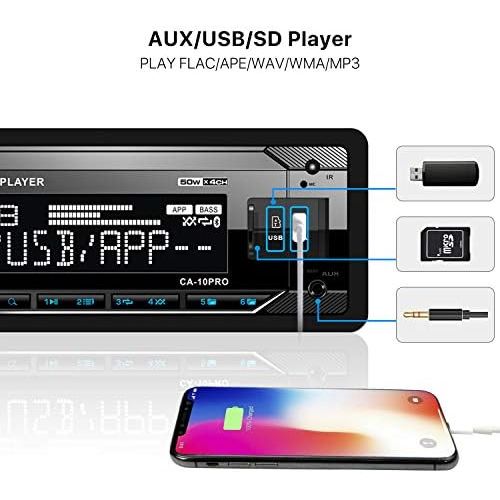  [아마존베스트]-Service-Informationen aboutBit USB Car Radio with Bluetooth Hands-Free Kit, 1 DIN Car Radio MP3 Player with Dual USB/SD/AUX-in, FM/AM Radio, Fast Charging, Wireless Remote & App Control, 7 Colours Light