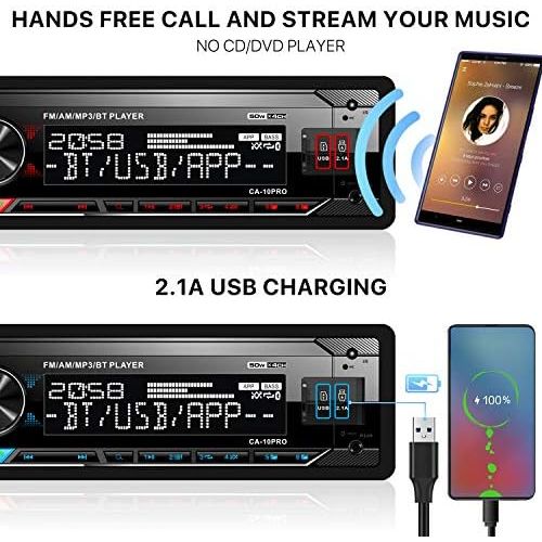  [아마존베스트]-Service-Informationen aboutBit USB Car Radio with Bluetooth Hands-Free Kit, 1 DIN Car Radio MP3 Player with Dual USB/SD/AUX-in, FM/AM Radio, Fast Charging, Wireless Remote & App Control, 7 Colours Light