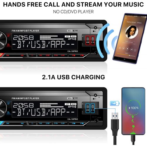  [아마존베스트]-Service-Informationen aboutBit USB Car Radio with Bluetooth Hands-Free Kit, 1 DIN Car Radio MP3 Player with Dual USB/SD/AUX-in, FM/AM Radio, Fast Charging, Wireless Remote & App Control, 7 Colours Light