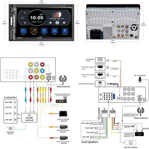  [아마존베스트]-Service-Informationen 2 DIN Car Radio with Mirrorlink for iOS/Android Bluetooth MP5 Multimedia Car Player 7 Inch Touch Screen AM/FM Front Rear View Camera AUX, SD USB/Subwoofer Steering Wheel Control 7