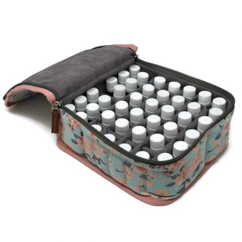  Abrazo Designs 42-Bottle Essential Oil Carrying Case (5ml,10ml,15ml) with Plush Navy Velvet Interior for doTERRA, Young Living Bottles for Aromatherapy Travel or Storage (Black)