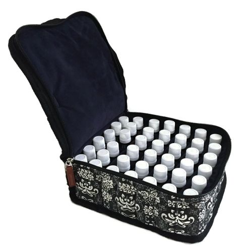  Abrazo Designs 42-Bottle Essential Oil Carrying Case (5ml,10ml,15ml) with Plush Navy Velvet Interior for doTERRA, Young Living Bottles for Aromatherapy Travel or Storage (Black)