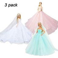 [아마존 핫딜]  [아마존핫딜]KidsHobby 3 Stueck Kleider Set Abendkleid Ballkleid Prinzessin Kleidung Dress Bekleidung mit Brautschleier fuer Puppen Weihnachten Party Geschenke (A)