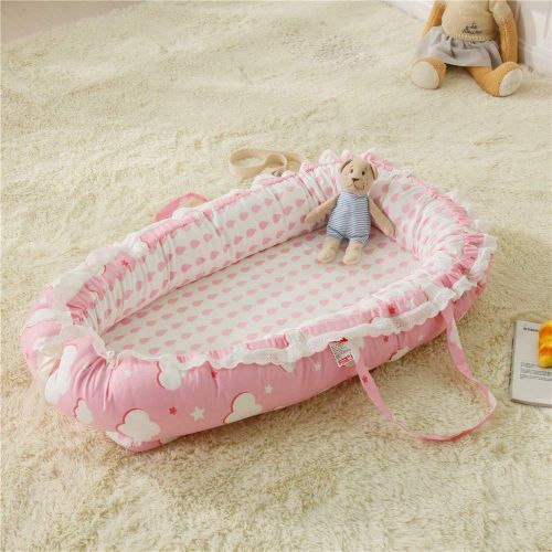  Abreeze Baby Bassinet for Bed - -Pink Stars Baby Lounger - Breathable & Hypoallergenic Co-Sleeping Baby...