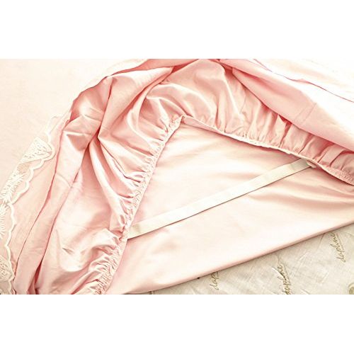  Abreeze 4-Piece Girls Fairy Bedding Sets Lace Design, Girls Bedding Romantic Princess Cotton Duvet Cover Set Twin Pink
