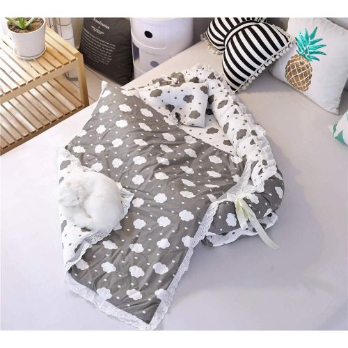  Abreeze Grey Clouds Baby Bassinet for Bed -Baby Lounger - Breathable & Hypoallergenic Co-Sleeping Baby Bed - 100% Cotton Portable Crib for Bedroom/Travel