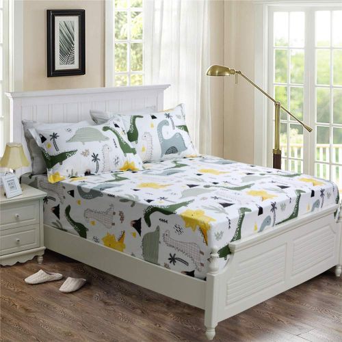  Abreeze Dinosaur Printed Sheet Set for Kids Boys Children 100% Cotton Bedding Sets Sheets & Pillowcases King Size