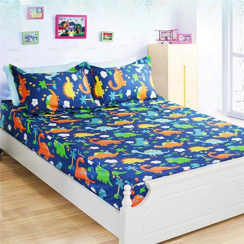  Abreeze Dinosaur Printed Sheet Set for Kids Boys Children 100% Cotton Bedding Sets Sheets & Pillowcases King Size