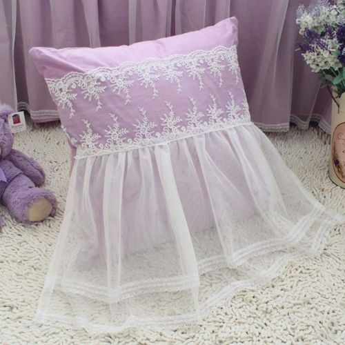  Abreeze 100% Cotton 4-Piece Pink Bedding Set Girls Fairy Bedskirts Ruffle Lace Princess Duvet Cover Set Full Size