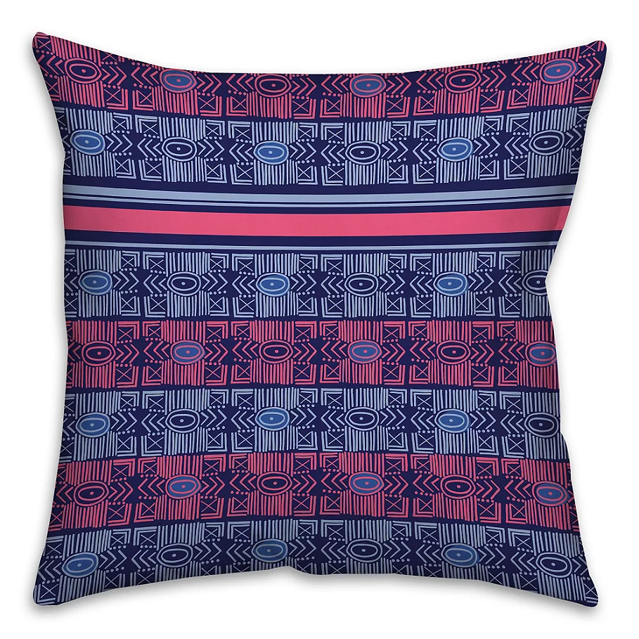 Abstract Tribal Square Pillow in BluePink