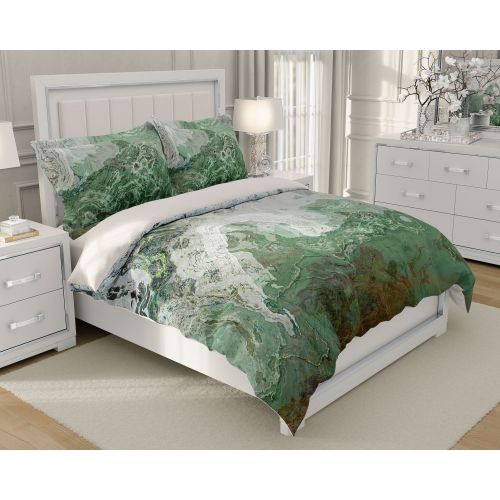  ArtPillow Duvet Cover with abstract art, king duvet cover or queen duvet cover in gray and green, contemporary bedroom decor, River Wind