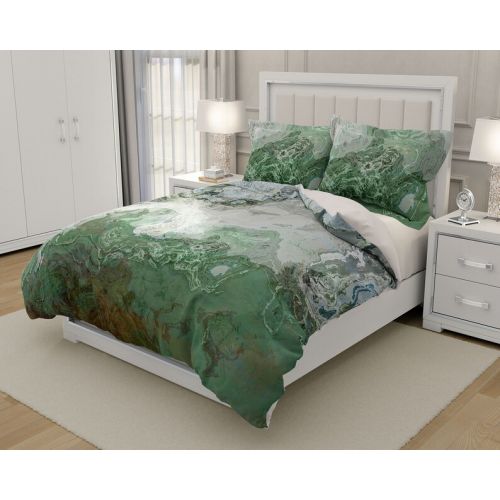  ArtPillow Duvet Cover with abstract art, king duvet cover or queen duvet cover in gray and green, contemporary bedroom decor, River Wind