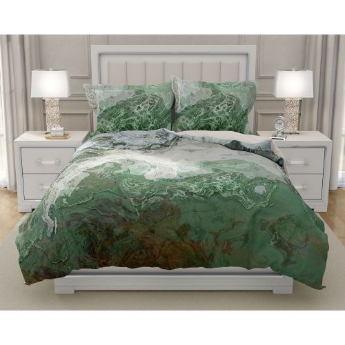  ArtPillow Duvet Cover with abstract art, king duvet cover or queen duvet cover in gray and green, contemporary bedroom decor, River Wind