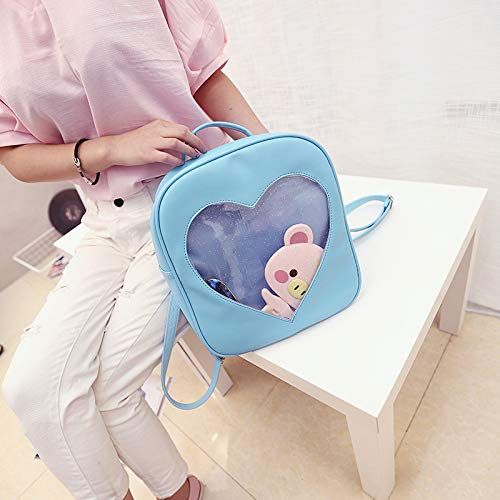  Abuyall Girls Candy Backpacks Transparent Heart Pu Leather Beach School Bag D