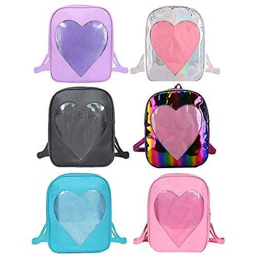  Abuyall Girls Candy Backpacks Transparent Heart Pu Leather Beach School Bag D