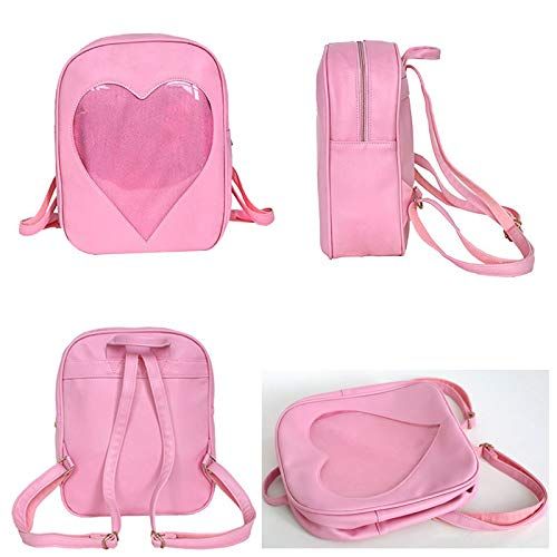  Abuyall Girls Candy Backpacks Transparent Heart Pu Leather Beach School Bag D