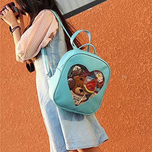  Abuyall Girls Candy Backpacks Transparent Heart Pu Leather Beach School Bag D