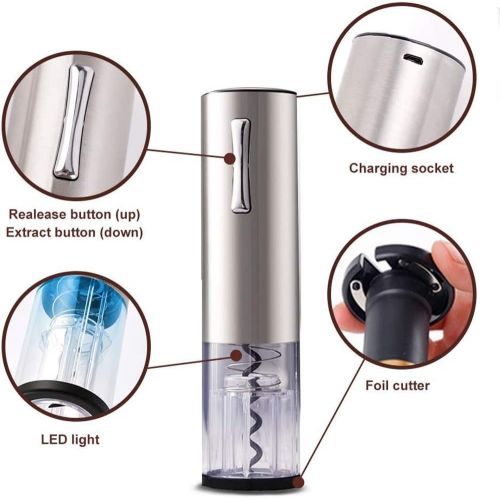  [아마존베스트]Abuzhen Electric Wine Opener, Battery Powered Operated Cordless Automatic Wine Openers Electric with Foil Cutter, Corkscrew Bottle Openers with LED Light for Home Restaurant Party