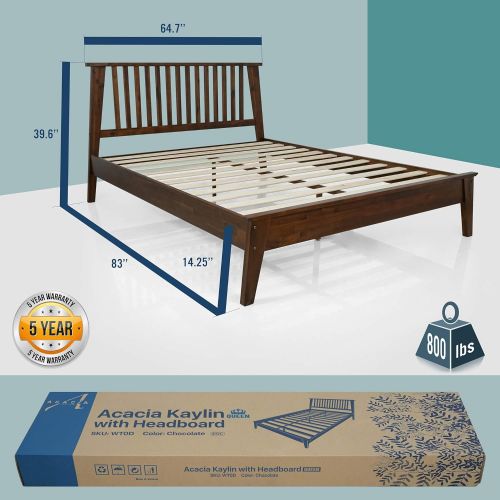  Acacia Kaylin 14 Inch Wood Platform Bed Frame with Headboard, Queen Chocolate