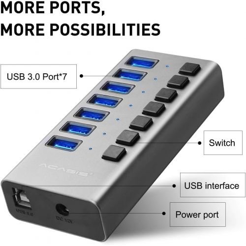  [아마존 핫딜] [아마존핫딜]Acasis Powered USB Hub - ACASIS 7 Ports 36W USB 3.0 Data Hub - with Individual On/Off Switches and 12V/3A Power Adapter USB Hub 3.0 Splitter for Laptop, PC, Computer, Mobile HDD, Flash Dr