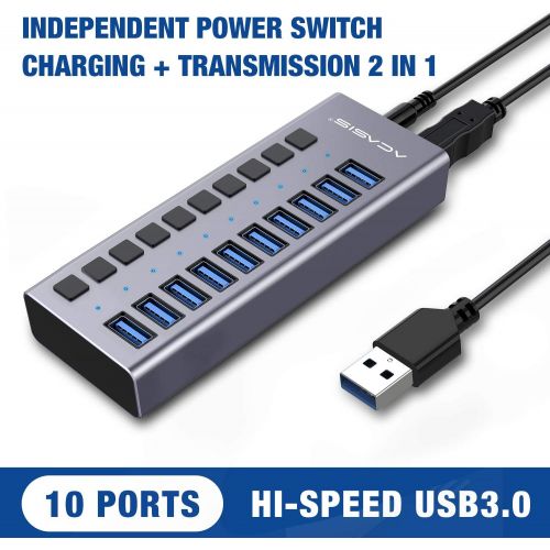 Acasis Powered USB Hub - ACASIS USB 3.0 Data Hub 16 Ports - with Individual OnOff Switches and 12V5A Power Adapter USB Hub 3.0 Splitter for Laptop, PC, Computer, Mobile HDD, Flash Drive